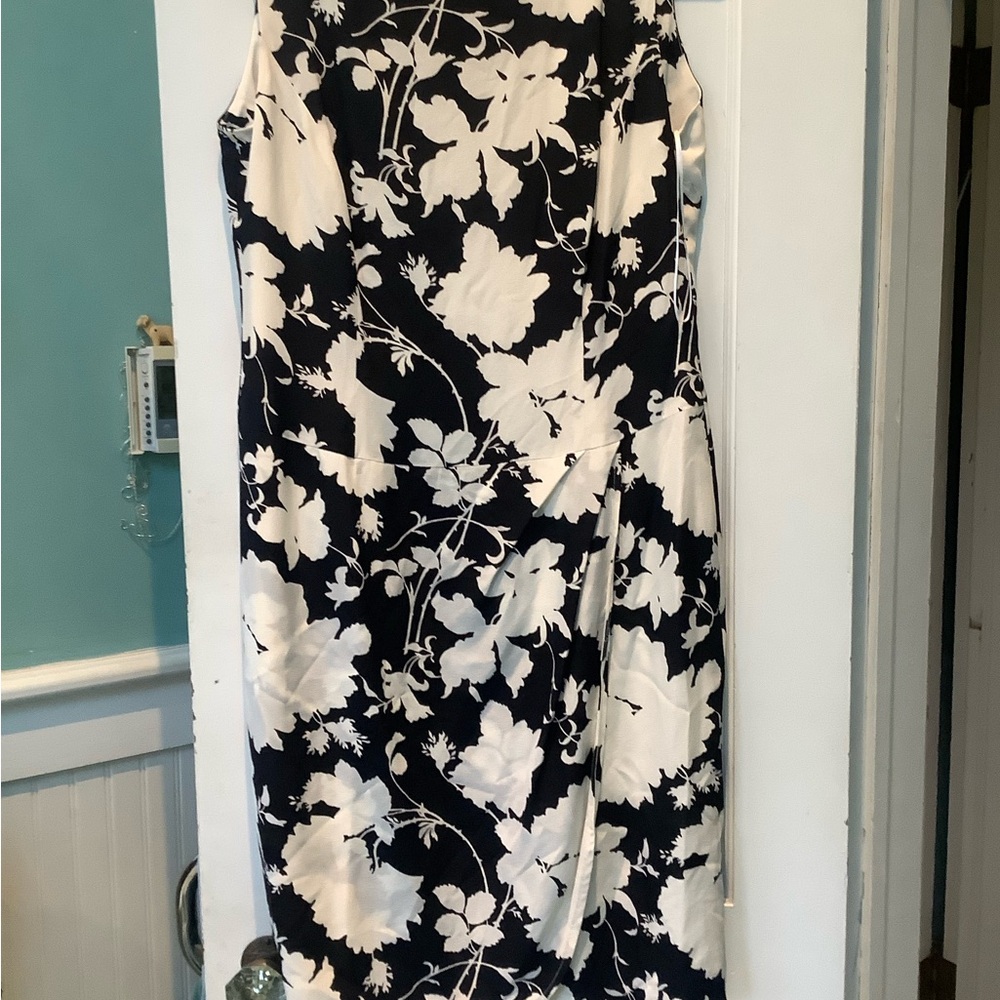 Escada Black and White Floral Print Silk Midi Dress